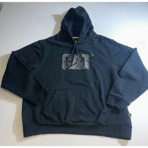 Caterpillar CAT Mens XXL Black Embroidered Logo Pullover Workwear Hoodie Fleece